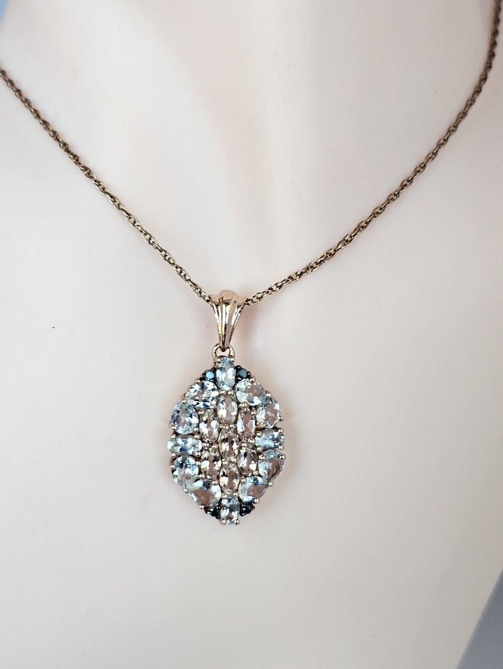 Genuine Morganite, Aquamarine, Blue Diamond Necklace 18k Rose Gold Chain!